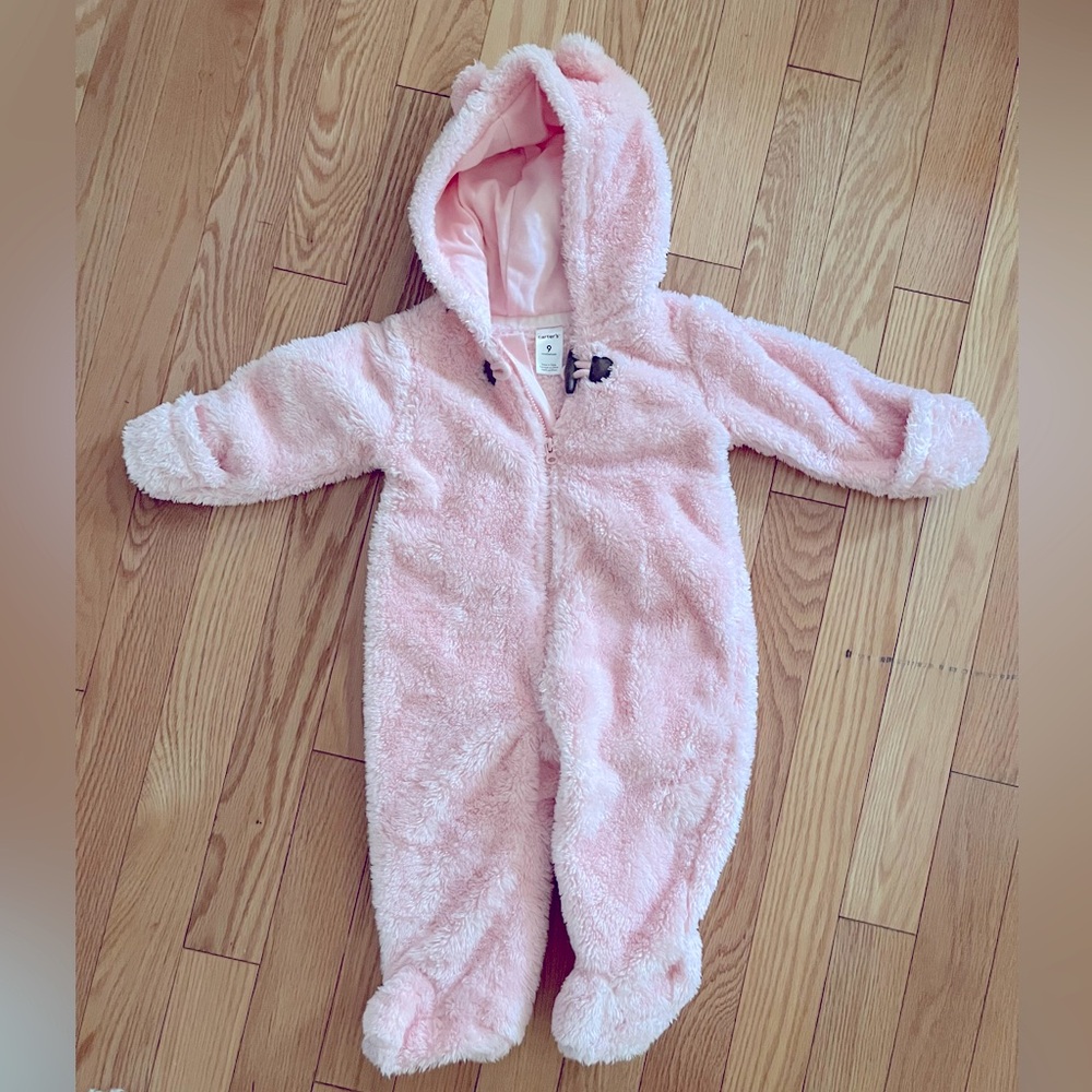 Carter’s Infant Girls Fuzzy Peach Snowsuits